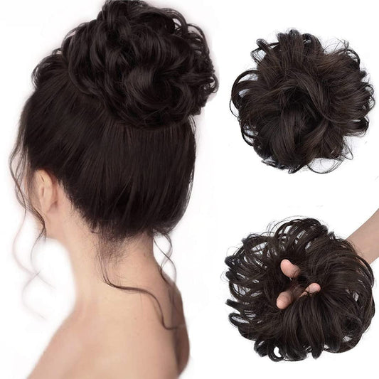 RichCurls Brown Hair Juda Bun, Synthetic Messy Hairpiece for Women