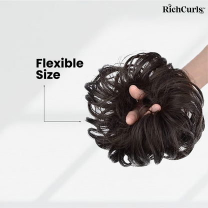 RichCurls Brown Hair Juda Bun, Synthetic Messy Hairpiece for Women