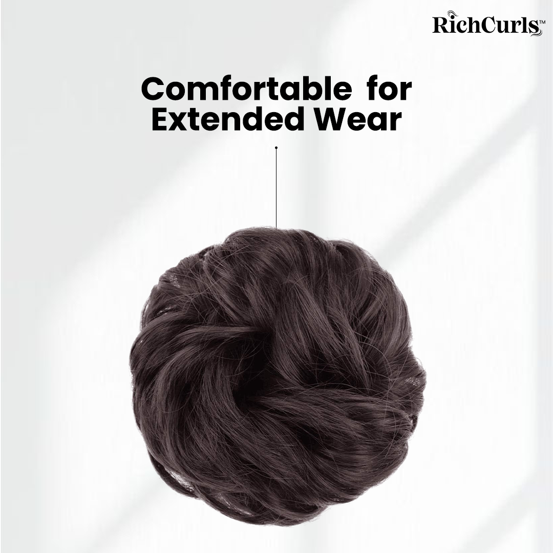 RichCurls Brown Hair Juda Bun, Synthetic Messy Hairpiece for Women
