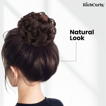 RichCurls Brown Hair Juda Bun, Synthetic Messy Hairpiece for Women